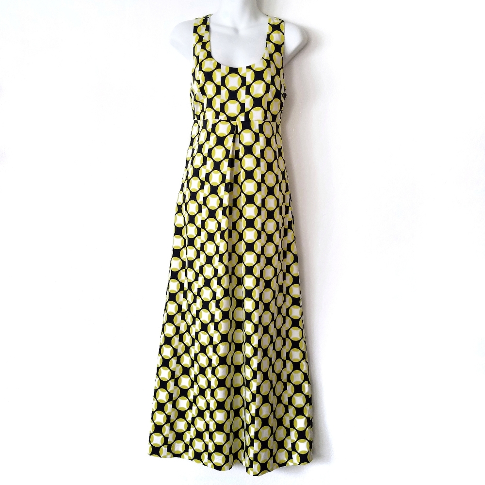 Ellen & Ollie black yellow empire waist racer back maxi dress